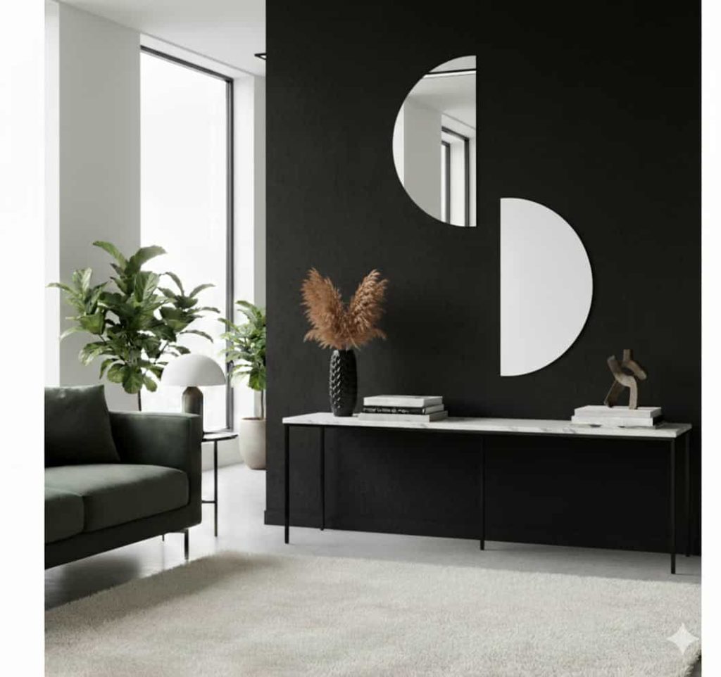 Miroir décoratif demi-lune – Tendance Miroir. Des versions plus légères, en acrylique, parfaites pour agrandir et embellir vos espaces intérieurs.