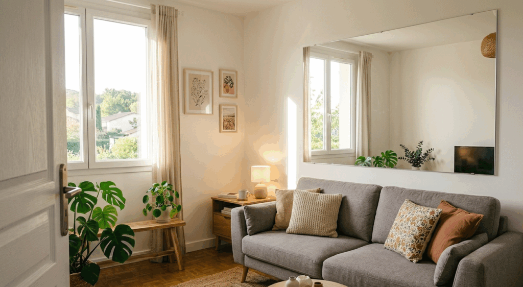 grand miroir dans petit salon
