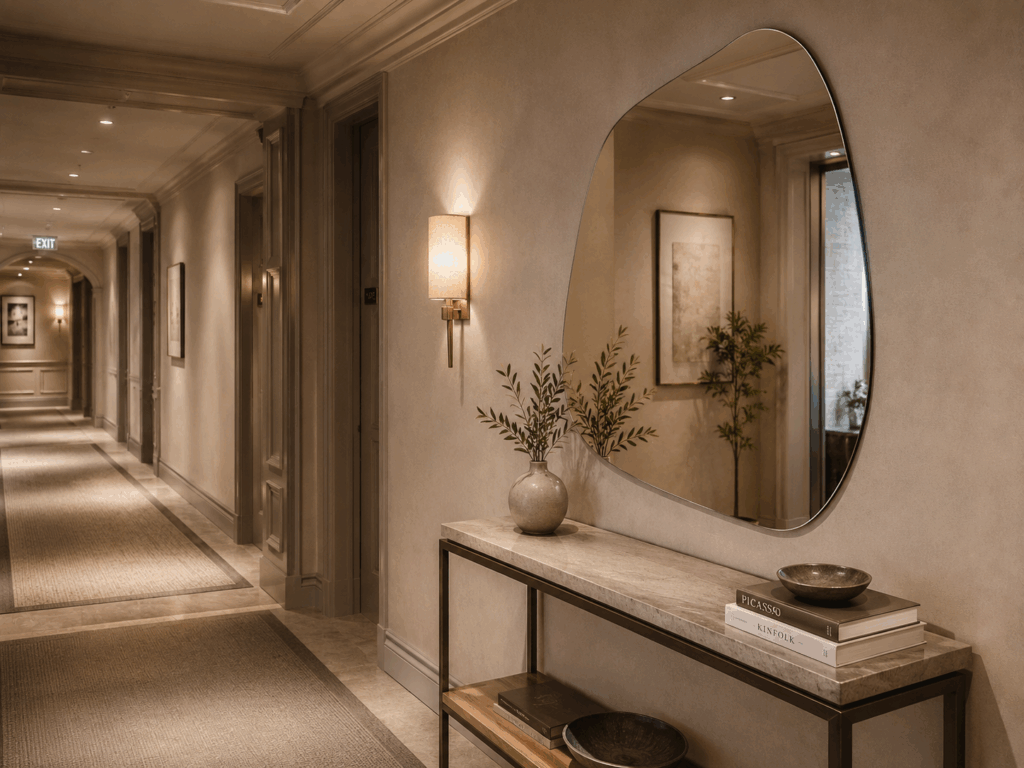 Miroir organique dans le couloir d'un hötel